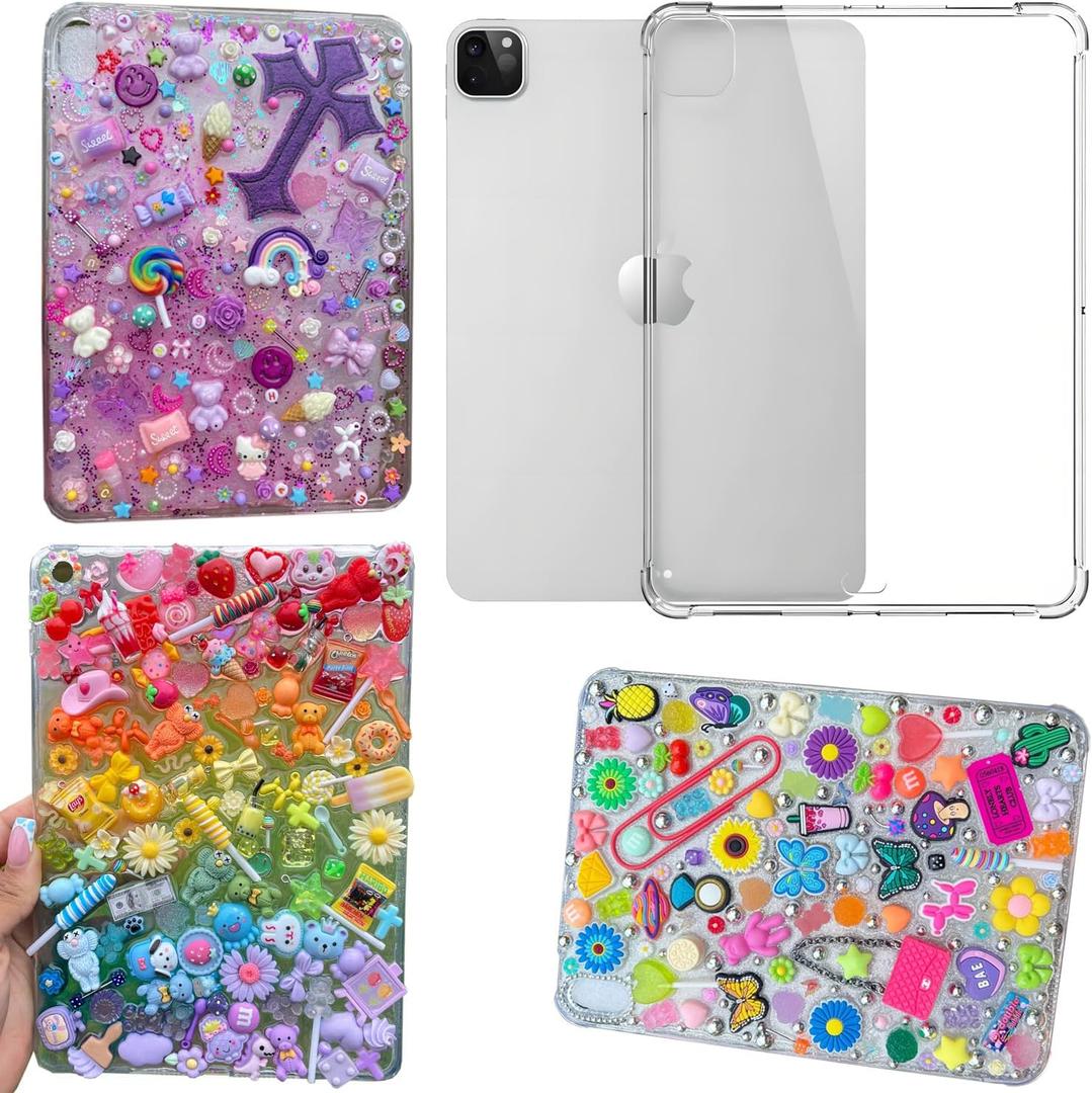 stino 5 Pack Junk Case for iPad 7th 8th 9th 10th 11th Gen Pro Air 4 5 6 7, DIY Decorative Clear Crystal Transparent Cases for Custom Design (for Ipad Pro 1 2 3 4 （11“）)