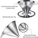 LHS Pour Over Coffee Dripper Stainless Steel Coffee Filter Metal Cone Filter Paperless Reusable Coffee Filter Single Cup Coffee Maker 1-2 Cup With Non-slip Cup Stand and Cleaning Brush
