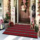 Christmas Front Door Mat Outdoor 2'X4.3', Red Buffalo Plaid Porch Rug Machine Washable Kitchen Rug Entryway Carpet Layered Door Mats Indoor/Outdoor Cotton Area Rug Runner for Bedroom Red