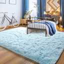 YJ.GWL Area Rugs for Living Room Bedroom, 8x10 Machine Washable Large Light Blue Carpet, Soft Fluffy Shaggy Thick Big Shag Indoor Floor Rug for Kids Boy and Girls Room Dorm Home Decor Aesthetic