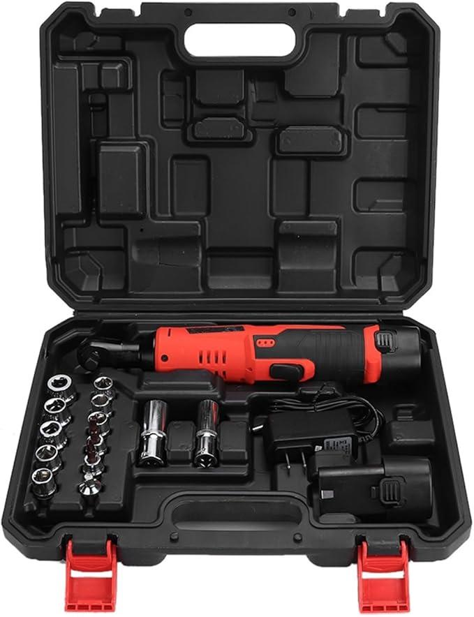 ZPSHYD 12V Electric Ratchet Wrench Kit, 3/8in Cordless Socket Wrench with LED Light, 14+ Sockets & US Charger (100-240V Input)