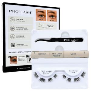 Pro Lash SoftWear Mini Lash Clusters Kit - Seamless, Lightweight Lashes - 7-Day Cluster Eyelash Extensions - False Eyelashes Plus Adhesive and Tweezers - Classic Cat Eye No. 08 Black