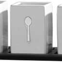 Towle Living 3-Piece Ceramic Caddy with Wood Tray, White, Black