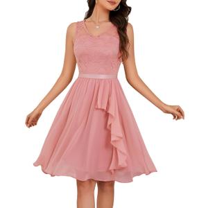 Meetjen Women's Cocktail Party Dresses 2025 Handkerchief Hem Lace Formal Wedding Guest Bridesmaid Fancy Prom Dress, Small
