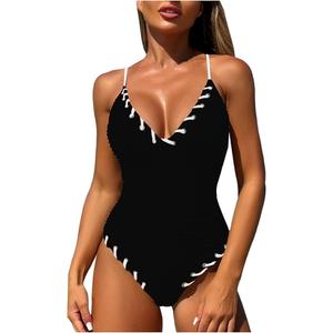 Women 1 Piece Swimwear Push Up Padded Bikini Swimsuit Training Athletic Swimwear,  M Black