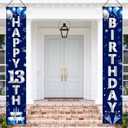 Blue Silver 13th Birthday Door Banner Decorations, Happy 13 Birthday Party Porch Banner for Boys, Sweet 13 Year Old Birthday Party Supplies