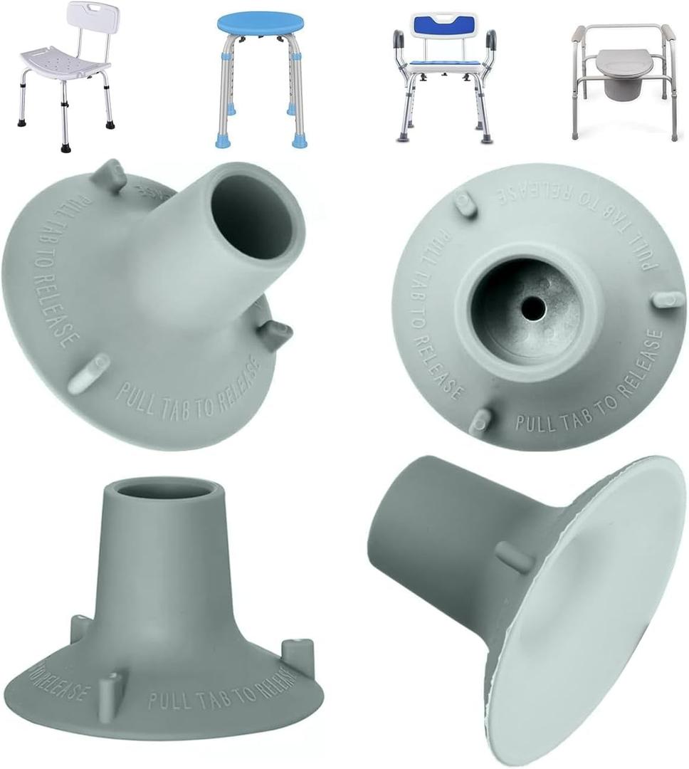 Shower Chair Replacement Feet 4-Pack: 28.6cm Non-Slip Suction Cup Rubber Pads for Bath Seat Stability & Bathroom Safety, Universal Fit for Transfer Benches & Toilet Handrails(Grey, 1-1/8 I.D)