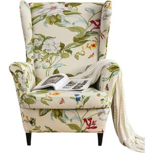 Wingback Chair Cover, Stretch Spandex Wing Chair Slipcovers 2 Piece, Wingback Armchair Sofa Slipcover Super Soft Fabric Furniture Protector with Elastic Bottom for Living Room Bedroom Hotel (Spandex, No03 Spring)