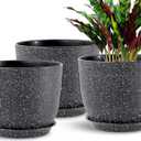 10 inch 3 Pack Flower Pots Home Decorative with Holes Planters House Plant Pots for Garden Plants for Planting Lovers Gifts Idea, Speckled Black Match with All Plants