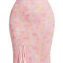 GORGLITTER Women's Floral Wedding Guest Dresses Mesh Ruched Ruffle Split Cowl Neck Fishtail Bodycon Maxi Dress (Medium, Pink)