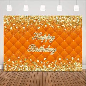 6x4ft Happy Birthday Theme Background Adult Gold Glitter and Sliver Diamonds Backdrop Women Orange Headboard Party Decorations Props