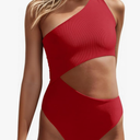 Women's One Piece Ribbed Swimsuit One Shoulder Cutout Swimwear Sexy Bathing Suit, Size L