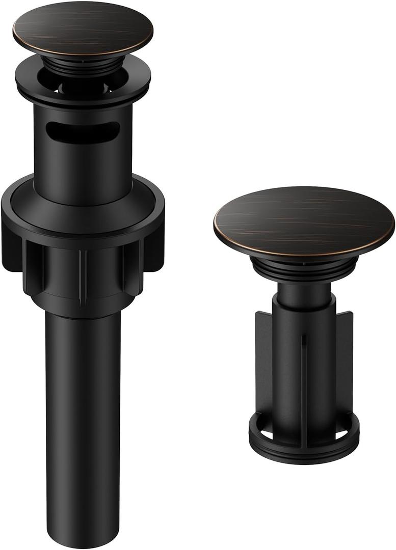 Bathroom Sink Drain with Overflow, Hurran Universal Bathroom Sink Stopper for Bathroom Vanity Vessel Sink, Plastic Pop-up Sink Drain with Hair Catcher Anti-Clog Strainer, Oil Rubbed Bronze
