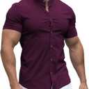 URRU Men's Muscle Dress Shirts Slim Fit Stretch Banded Collar Long&Short Sleeve Casual Button Down Shirt (X-Large)