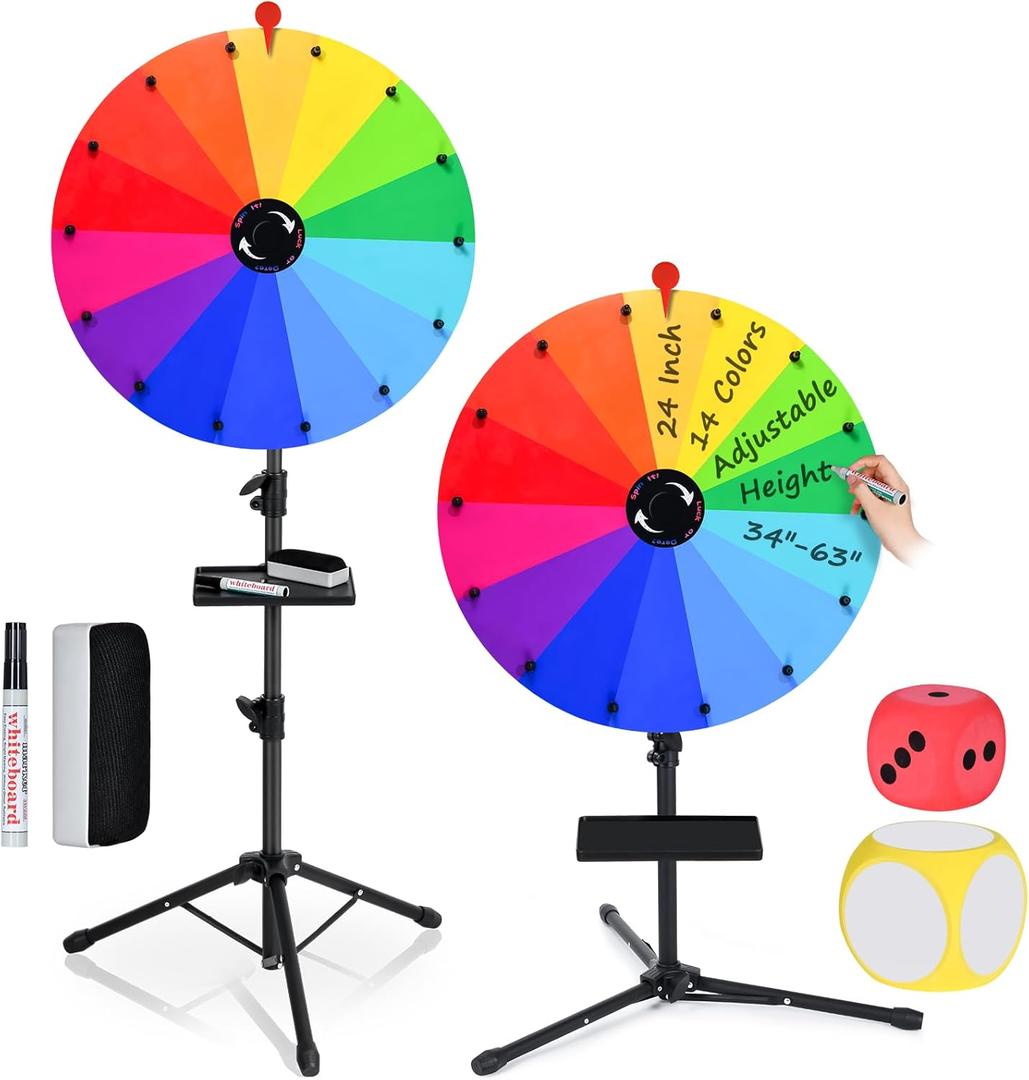 24 Inch Prize Wheel Spinner with Stand, 14 Slots Color Heavy Duty Spinning Wheel for Prizes, Spin The Wheel Game with Stand for Tabletop or Floor, Suitable for Trade Show, Carnival, Classroom, Family