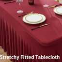 2 Pack Burgundy Spandex Table Clothes for 6 Foot Rectangle Tables, Wrinkle Free Fitted Table Cover 6ft Maroon Stretch Tablecloths with Skirt for Parties Weddings Birthday Banquet Baby Shower