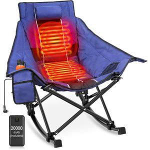 Suteck Heated Rocking Camping Chair, Oversized Heated Camping Chair W/20000mAh Power Bank & Carry Bag, Fully Padded Heated Chairs for Outdoor Sports W/3 Heat Levels for Back & Seat, Lawn Picnic Patio
