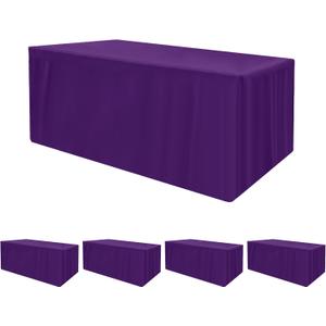 HolidayIdeas Fitted Tablecloths for 8 Foot Rectangle Table, Wrinkle Resistant Washable Table Cover 30x96 Inch for Vendor Booth Display, Banquet, Trade Show, Purple, 4 Pcs