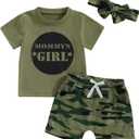 Toddler Girl Summer Clothes Daddy Mommy Girl T-shirt Baby Girl Tops Camo Shorts Set 3PCS Infant Girl Outfit, Size: 3-6 Months