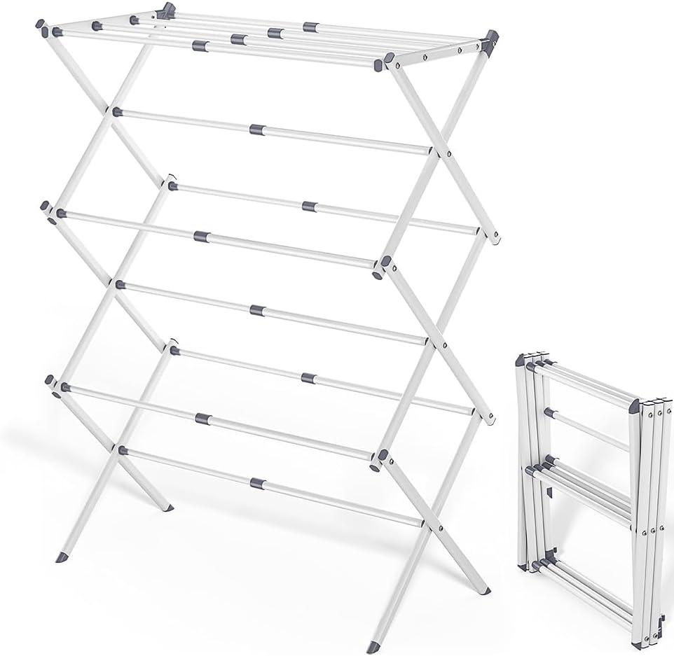 Foldable Clothes Drying Rack with 4 Hangers, Portable Extendable Laundry Drying Rack for Indoor Air Drying Clothing, 41"x29"x14", White