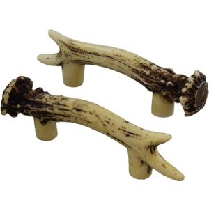 Top Brass Outdoors Heavy Duty 3" Antler Pull / Cabinet / Drawer Knobs (2 Pack) - 2 Sizes of Screws and Washers Included