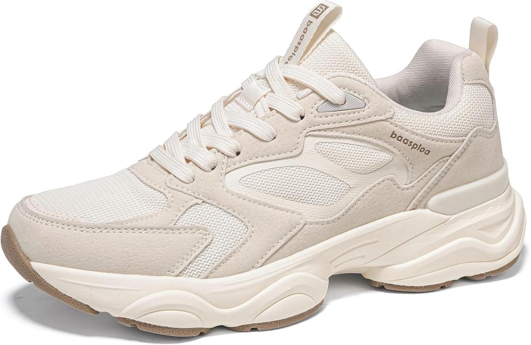 BAASPLOA Women's Casual Fashion Sneakers Lightweight Walking Platform Chunky Shoes for Women Workout Gym Sneakers Non Slip Breathable Tennis Shoes Retro Dad Shoes 8