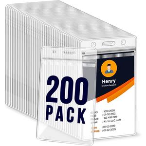 200 Pack ID Badge Holder - Vertical Badge Holder, 2.25" x 3.5" Clear Cards Holders for Lanyard, Plastic Sealable Waterproof, Name Tag Holder for Nurses, Office and School