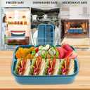 Bento box adult work lunch box, adult container, with 4 compartments, lunch container with cutlery ( knife, fork, spoon, sauce box), animal fruit fork, microwave and dishwasher safe, Orange Blue