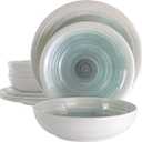 Elama Lightweight Dinnerware Set, 12 Piece, White and Light Blue
