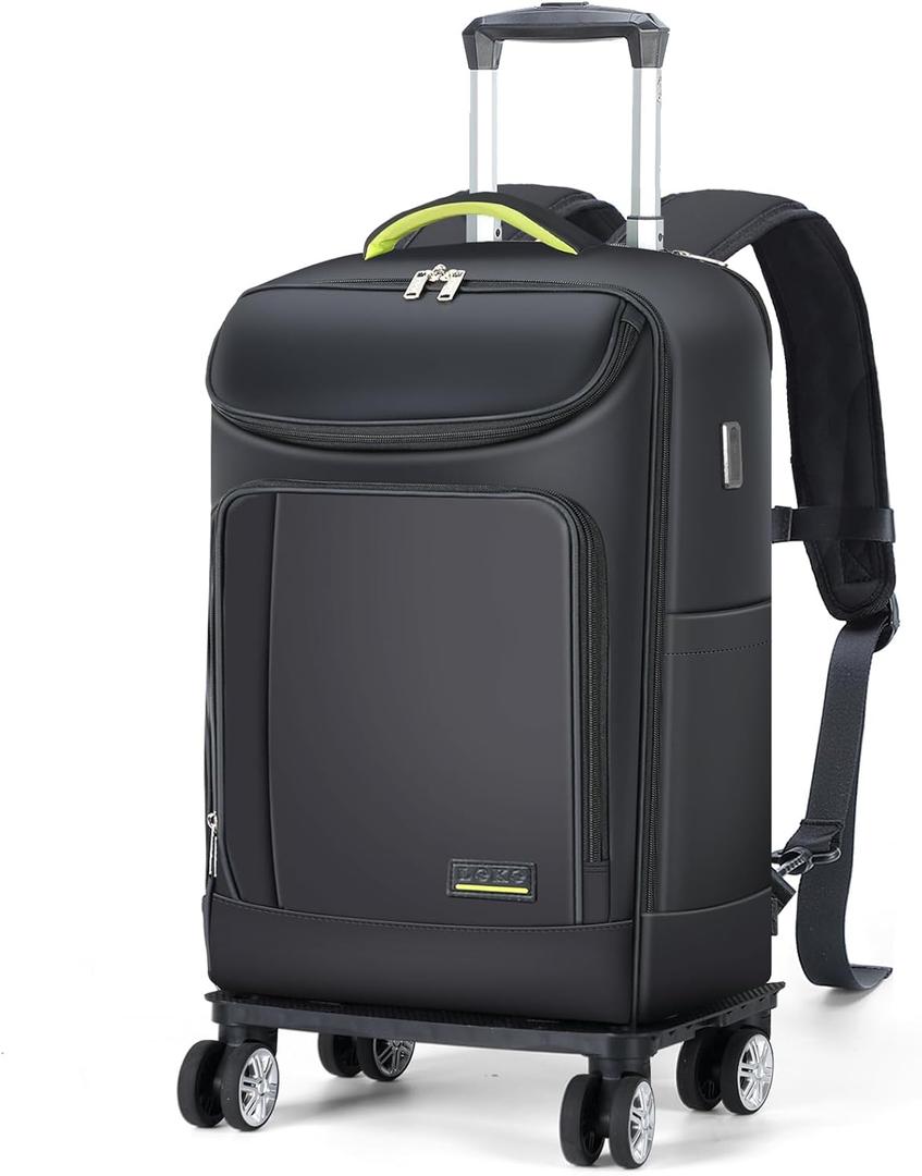 Lekebobor Travel Rolling Backpack, 18 inch Waterproof Bag with 360 Wheels for 15.6" Laptop, Convertible Airline Approved Travel Back Pack for Men & Women, Business, Commuter (Black)