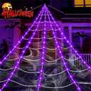 Halloween Decorations Outdoor, 250LED 23x18 FT Giant Spider Web with Purple Lights, Lighted Triangular Black Spider Web with Sturdy Wire, Waterproof, Timer, 8 Modes for Yard Halloween Decor