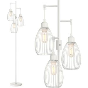 Dimmable Floor Lamp, 3 x 800LM LED Edison Bulbs Included, Farmhouse Industrial Floor Lamp Standing Lamp with Elegant Teardrop Cage Head Tall Lamp for Living Room Bedroom Office Dining Room - White (White-68 inches)