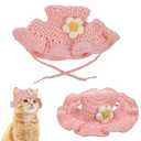 Pink Crochet Hats for Cats, Charming Cat Hat with a Flower Cotton & Soft Knitted Hat for Puppy Cats Kitten Dogs Pet Clothes Puppies Halloween Christmas Party Costume Head Wear Accessories Cat Hats