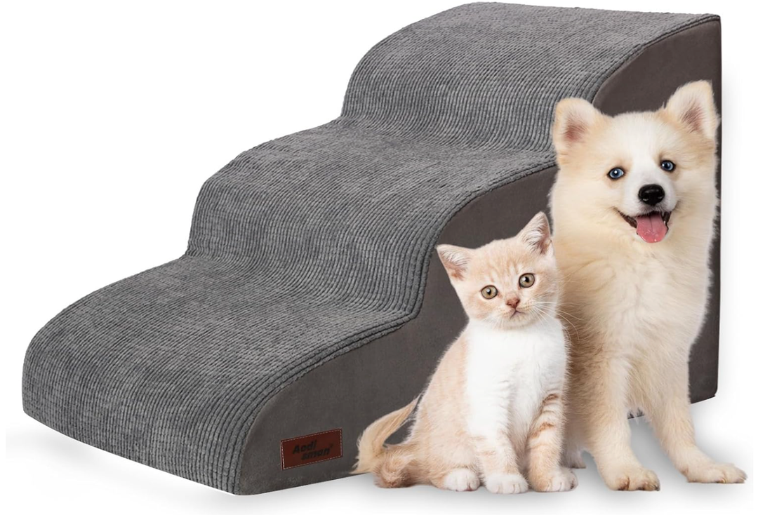 Aodisman 3-Step Dog Ramp and Stairs for Sofa and Chair - Non-Slip Sturdy Pet Steps for Small Dogs and Cats,15.7" H,Grey