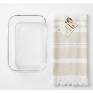 Glass Dish With Lid / Towel Kitchen Set 2 Pack
