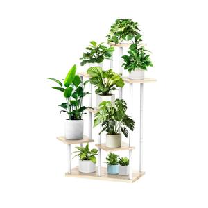 7 Tier Wood Tall Plant Stand Metal Rack Indoor, Multiple Flower Pot Holder Shelves Corner Rack, Planter Shelf Display Rack Storage Organizer for Patio Living Room Balcony Garden (White Oak)
