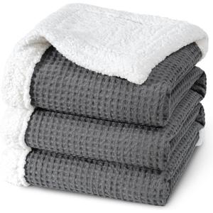 PHF Waffle Sherpa Blanket Queen Size, 90x90 Inches Luxury Plush Flannel Fleece Blanket for Winter, No Shed No Pilling, Cozy Soft & Reversible Waffle Weave Bedding for Home Decor, Grey (Queen(90"x90"))