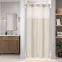 eachope Stall No Hooks Needed Linen Textured Shower Curtain with Snap-in Fabric Liner Set,Hotel Luxury Decor Shower Curtains for Bathroom,Waterproof & Washable,54Wx80H,Cream