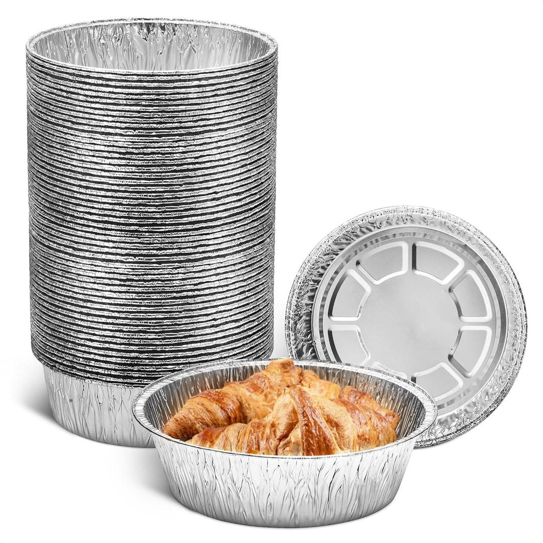 Round Foil Cake Pans  50 Pack 6-Inch Reusable Aluminum Baking Pans | Stackable, Durable & Grease-Resistant | Great for Tarts, Baking, Cheesecakes, Catering, Meal Prep, Takeout, Freezer & Storage Use