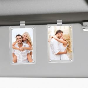 2Pcs Car Picture Holder, Acrylic Magnetic Personalized Photo Holder Car Accessories Car Photo Holder Car Visor Clip, Personalized Car Picture Frame, Suitable for Adding Family or Personal Photos (White)