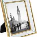 Isaac Jacobs 8x10 Gold Beveled Mirror Picture Frame - Classic Mirrored Frame with Deep Slanted Angle Made for Wall Dcor Display, Photo Gallery and Wall Art (8x10, Gold)