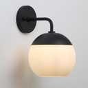 Modern Black Wall Sconce with Frosted Glass Globe Lampshade, Metal Base Industrial Wall Light Fixture, Indoor Wall Mounted Lamp for Vanity Bathroom Bedroom Living Room