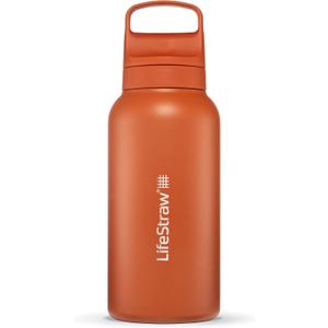 LifeStraw Go Series  Insulated Stainless Steel Water Filter Bottle for Travel and Everyday Use Removes Bacteria, Parasites and Microplastics, Improves Taste, 1L Kyoto Orange