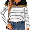 SOFIA'S CHOICE Women Striped Long Sleeve T Shirt V Neck Basic Casual Cute Shirts Multicoloured 3X-Large
