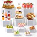 Leinuosen 10 Pcs Large Buffet Risers, Hexagonal Catering Dessert Table Risers Food Decorative Stands 4 to 12 Inch with Hollow Bottom for Catering Supplies, Party(White)