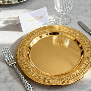 6 Pack 13'' Gold Party Chargers Reusable Large Plates, Greek Key Pattern Great for Elegant Party's Weddings Tableware Great for Serving dish