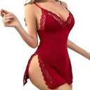 Babydoll Lingerie for Women Sexy Nightgowns Lace Chemise Cute Sleepwear Cami Nightie Modal with Side Slits XL