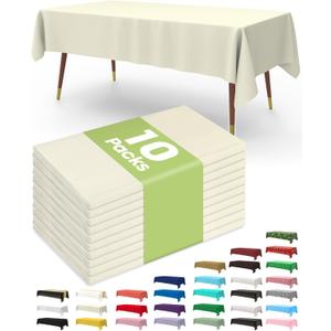 Pureegg Plastic Table Cloth Disposable 10 Pack, 54 x 108 Inch Table Cloths, Party, Wedding, Thanksgiving Decorations, Fall Tablecloths, Rectangle, Beige Plastic Cover, Leakproof & Sturdy, Cream, Ivory