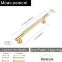 QOGRISUN 5-Pack Solid Brass Cabinet Pulls, Grooved Gold Bar Handles, 5-Inch Hole Center for Kitchen Drawer Dresser Cupboard, 6.5-Inch Total Length, Brushed Brass Finish Eleganza