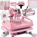 5 in 1 Heat Press Machine 12x15 Inch, Heat Press Machine for T Shirts Hat Cap Mug Plate 360 Swing Away, Sublimation Heat Press Heat Transfer Machine W/ 30OZ Tumbler Press Pink